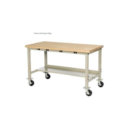 Global Equipment 72 x 30 Mobile Production Workbench - Power Apron - Maple Safety Edge - Tan 253990BTN